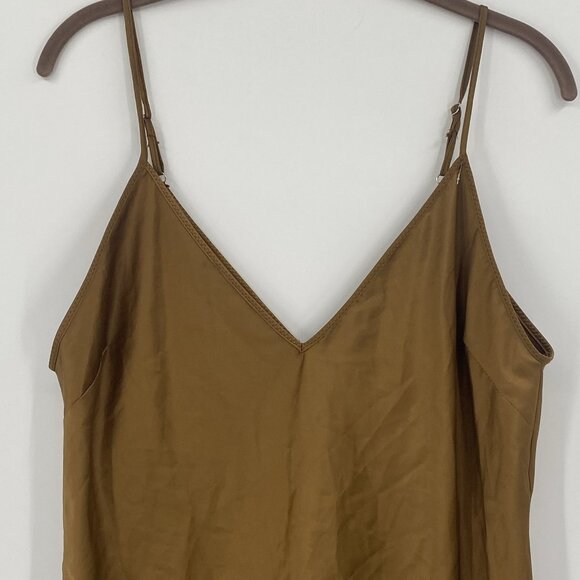 Zara Women’s Size Large Gold Brown Satin Tank Top V-Neck Camisole - Picture 8 of 11